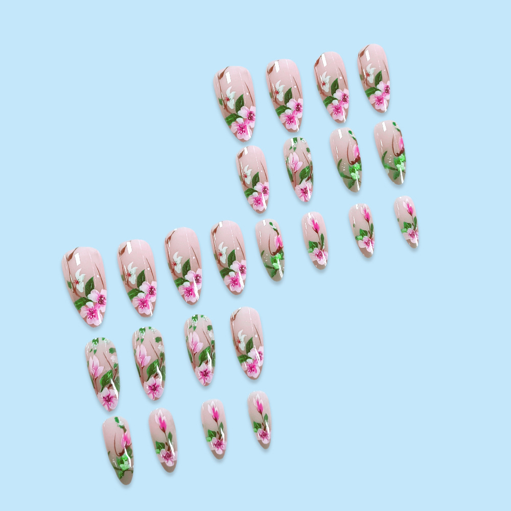 Short Almond Press on Nails 3D - Pressed Flower Art 评论和价格