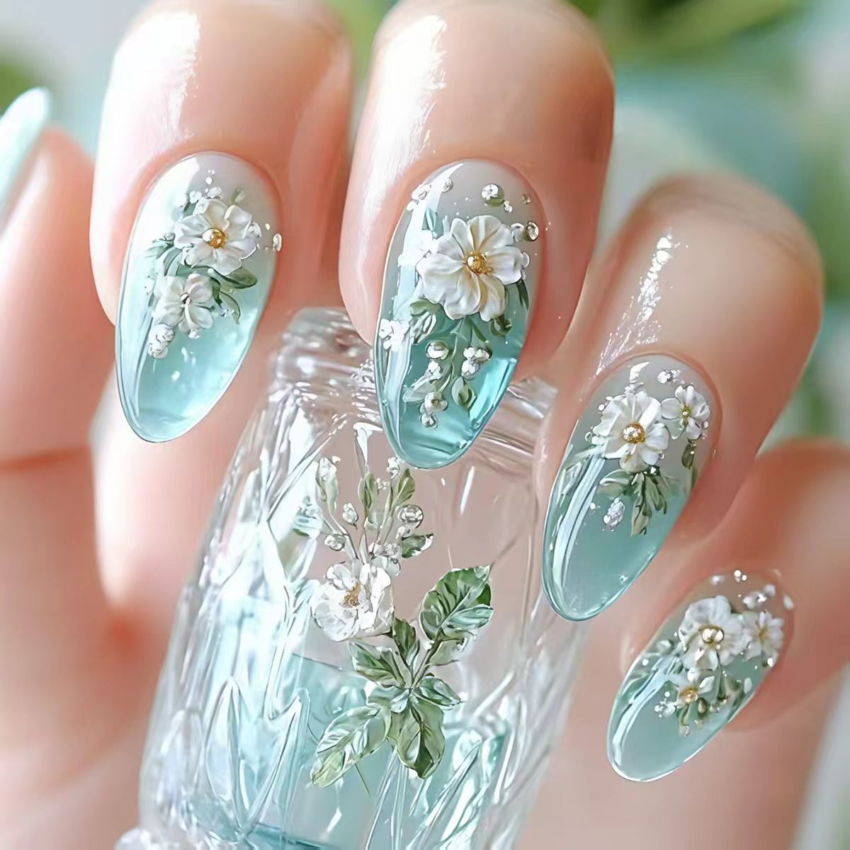 Medium fake nails for women gi - Pressed Flower Art 评论和价格