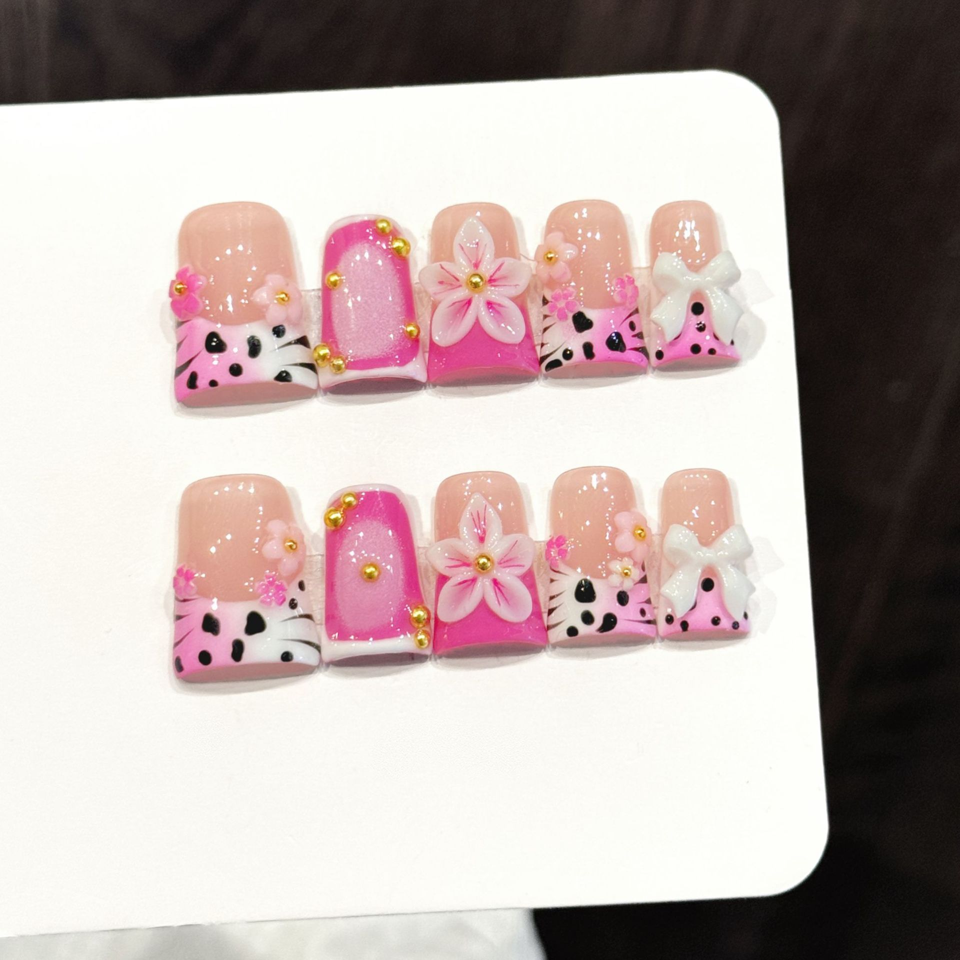 10pcs Ocean Style Fake Nails D - Pressed Flower Art 评论和价格
