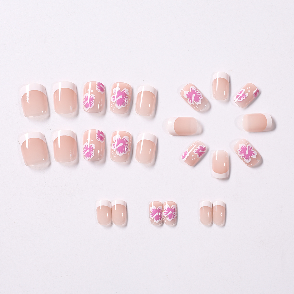 24Pcs French Flower False Nail - Pressed Flower Art 评论和价格